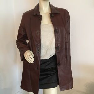 brown Leather button up trench coat size xs